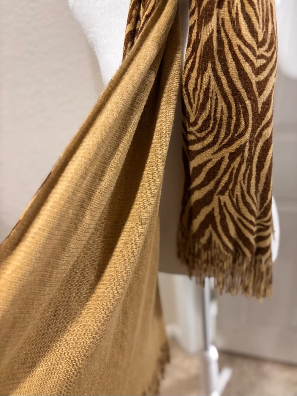 Brown Zebra-Print Fringe Scarf - Women's Animal Print Wrap